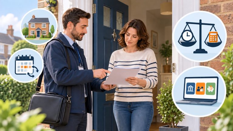 Doorstep loan agent discussing borrowing with a customer