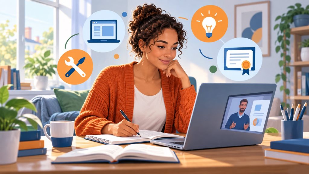 Unemployed learner taking a free online course
