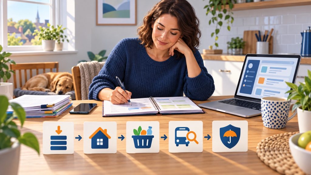 Unemployed person creating a careful household budget