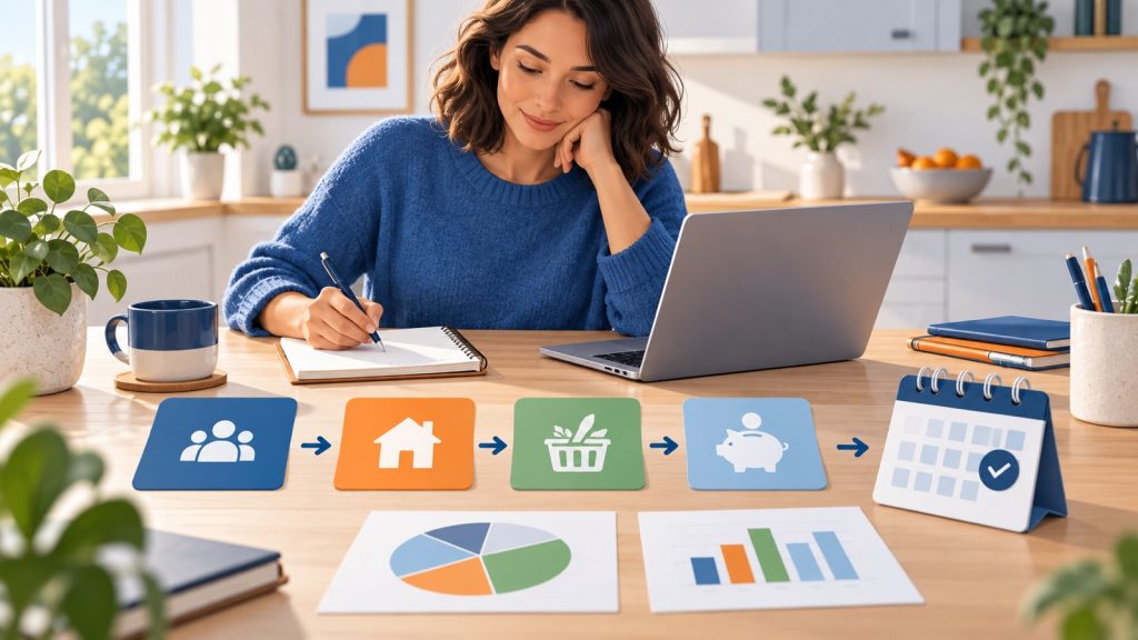 Person creating a clear monthly household budget