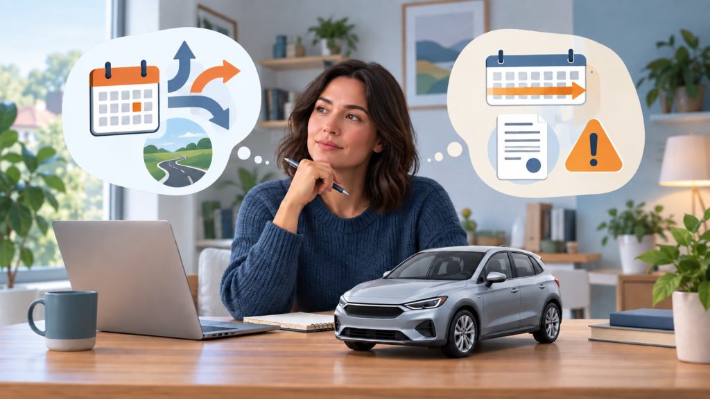 Driver comparing the advantages and disadvantages of car finance